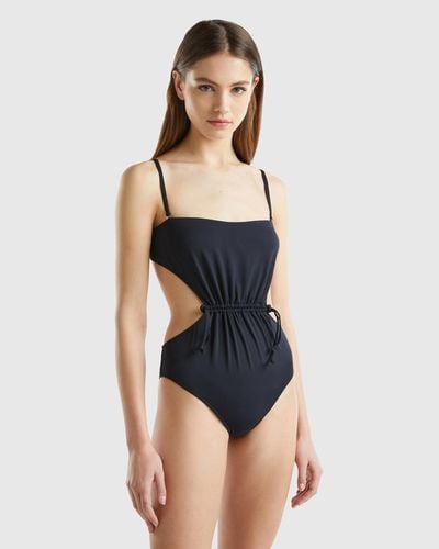 Benetton One-piece Cut Out Swimsuit In Econyl® - Black
