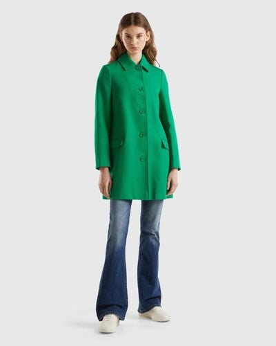 Benetton Duster Coat In Pure Cotton - Green
