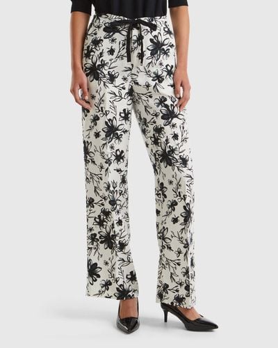 Benetton Patterned Trousers In Sustainable Viscose - Black