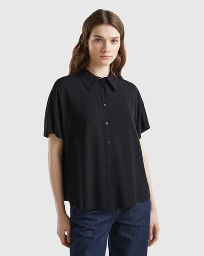 Benetton Camicia A Manica Corta In Viscosa Sostenibile - Nero