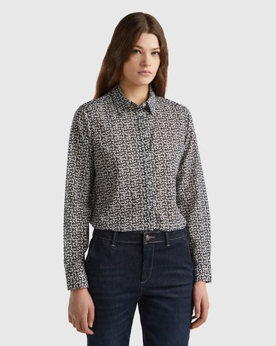 Benetton Camisa Estampada De 100 % Algodón - Negro