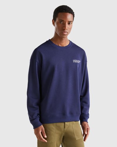 Benetton Crew Neck Sweatshirt With Logo Print - Blue