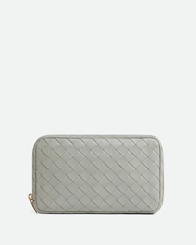 Bottega Veneta Pouch Intrecciato Media Con Zip - Grigio