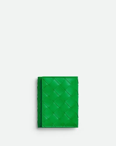 Bottega Veneta Portafoglio Intrecciato Tri-Fold Piccolo Con Zip - Verde