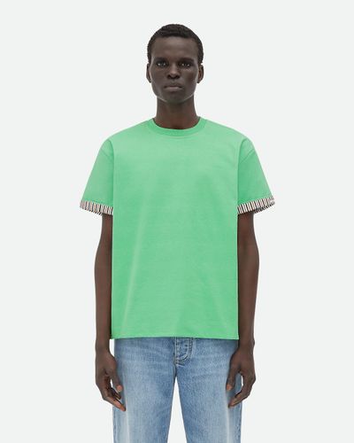 Bottega Veneta T-shirt In Cotone Doppio Strato A Righe - Verde