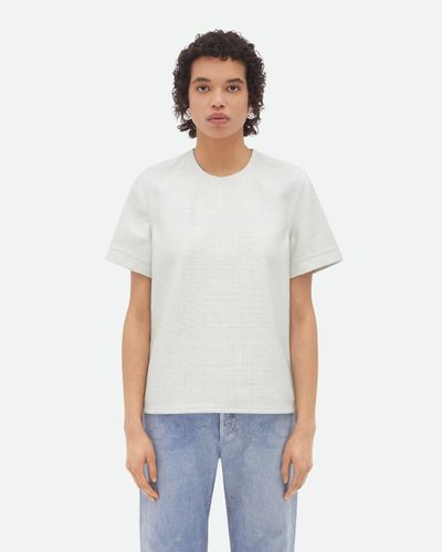 Bottega Veneta T-shirt In Pelle Mini Intrecciato - Bianco
