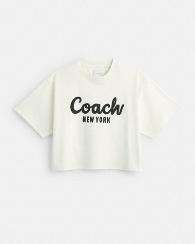 COACH T-shirt court signature Cursive - Blanc