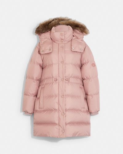 COACH Mid Down Puffer Jacket With Shearling - Black