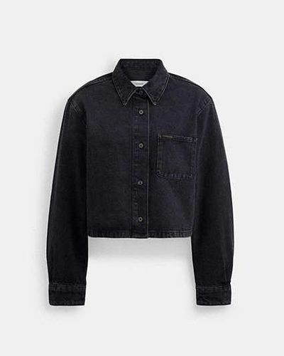 COACH Cropped Denim Button Down - Black, Size 02 | Organic Cotton