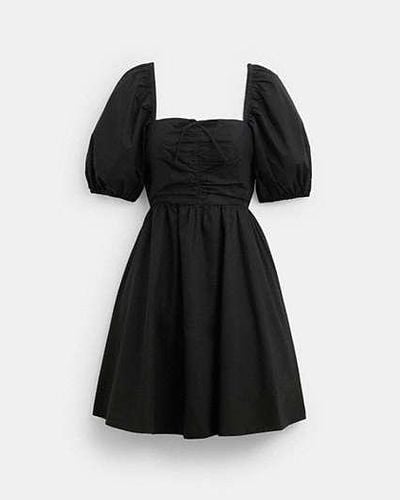 COACH Short Dress With Puff Sleeves In Organic Cotton - Black