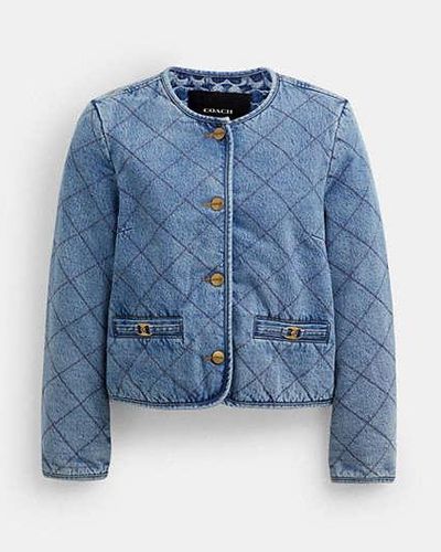 COACH Heritage C Quilted Denim Jacket - Blue, Size X-small | 65% Polyester, 35% Cotton Lining