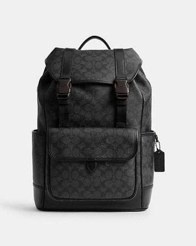 COACH League Flap Backpack - Grey | Leather - Black