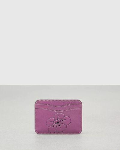 COACH Wavy Card Case In Topia Leather: Flower Print - Purple
