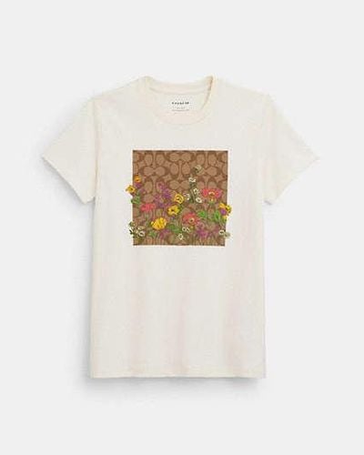 COACH Garden Floral Signature T-shirt - White, Size X-small | Other - Black