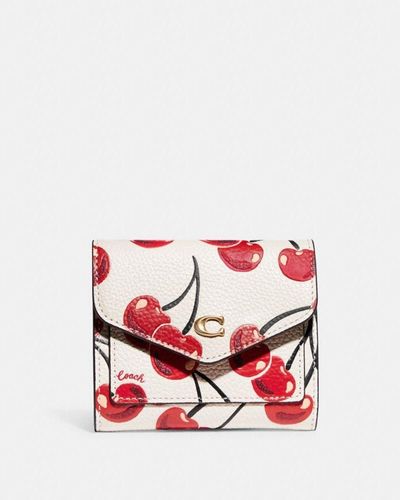 COACH : Petit portefeuille Wyn avec imprimé cerises - Rouge