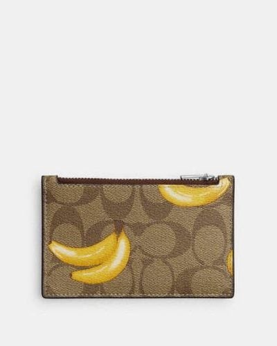 COACH Zip Card Case With Banana Print - Brown | Pvc - Black