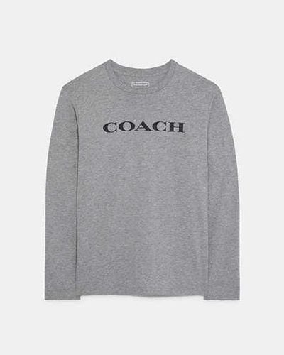 COACH Essential Long Sleeve T-shirt - Grey, Size Large | Organic Cotton - Black