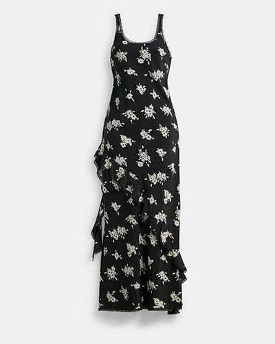 COACH Long Floral Ruffle Dress - Black