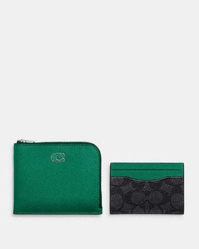 COACH 3 In 1 L Zip Wallet With Signature Canvas | Leather - Black