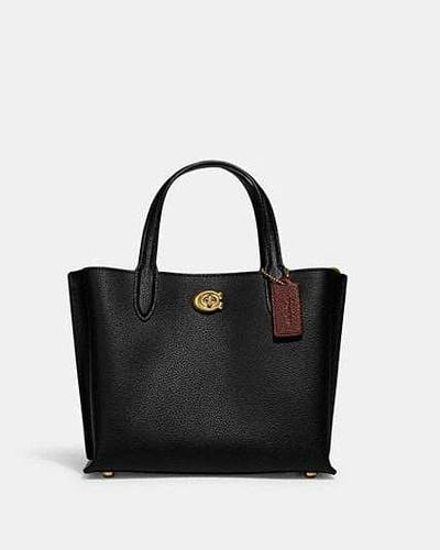 COACH Polished Pebble Leather Willow Tote 24 Black
