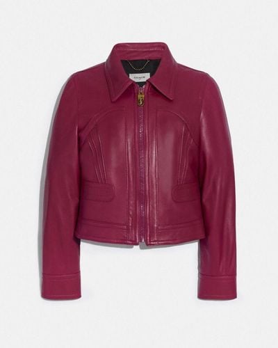 COACH Cropped Leather Blouson - Red