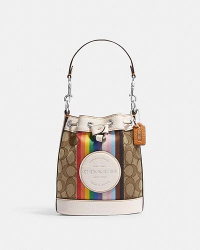 COACH Mini Dempsey Bucket Bag With Rainbow Stripe And Coach Patch - Black