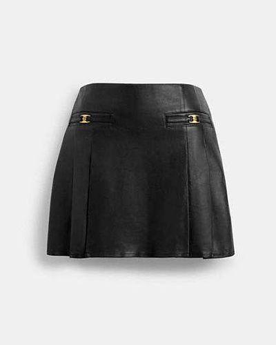 COACH Heritage C Leather Mini Skirt - Black