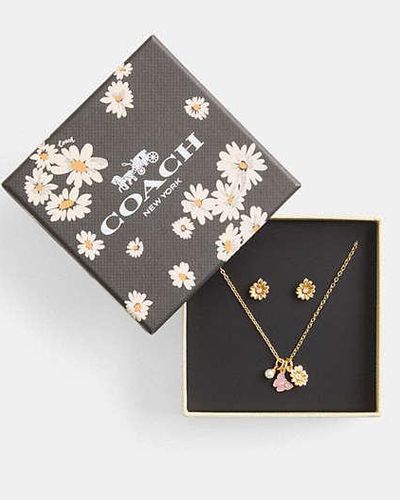 COACH Garden Charms Pendant Necklace And Earrings Set - Black