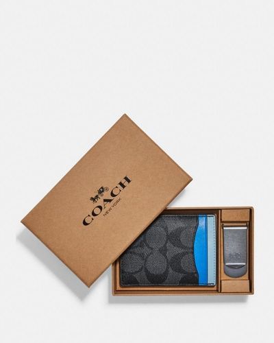 COACH : Coffret cadeau porte-cartes 3-en-1 en toile exclusive color block - Bleu