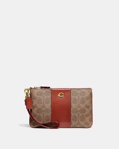 COACH Small Wristlet - Beige/brown/orange | Pvc - Black