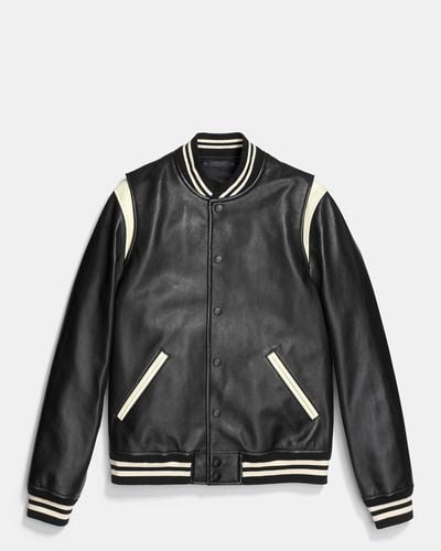 COACH Leather Baseball Jacket - Black