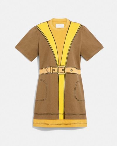 COACH Kleid aus Biobaumwolle mit Trompe-l'ail-Effekt und Schnalle - Gelb