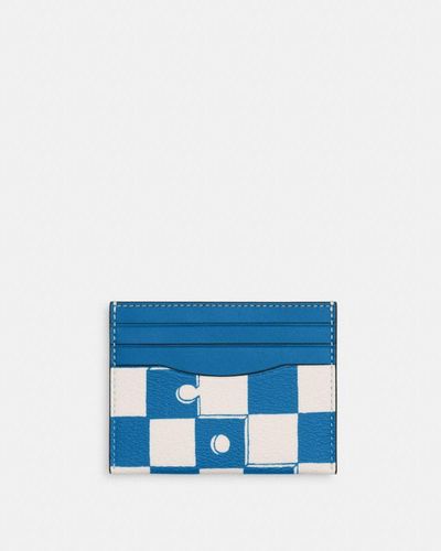 COACH Porte-cartes ID fin avec imprimé damier - Bleu