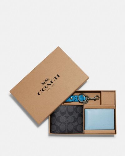COACH : Coffret cadeau portefeuille 3-en-1 en toile exclusive color block - Bleu