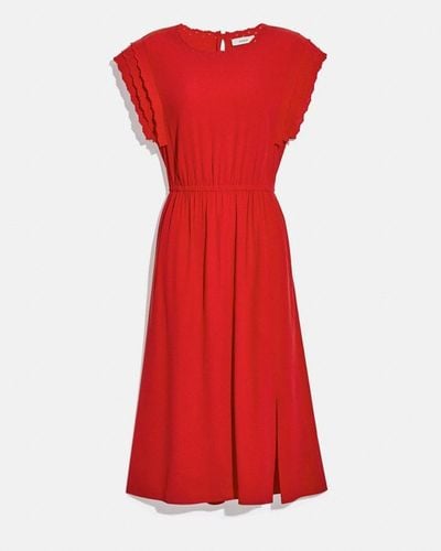 COACH Shoulder Pleat Midi Dress - Red