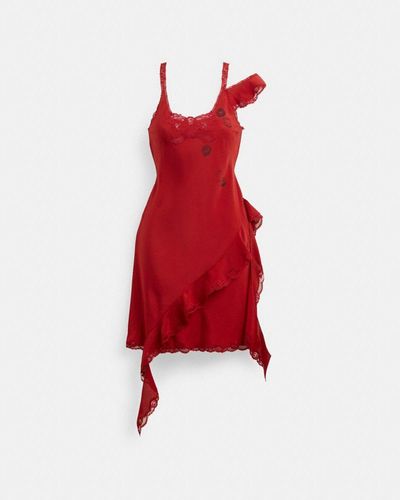 COACH Mini robe à volants froncés - Rouge