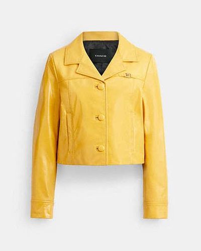 COACH Heritage C Patent Leather Jacket - Yellow