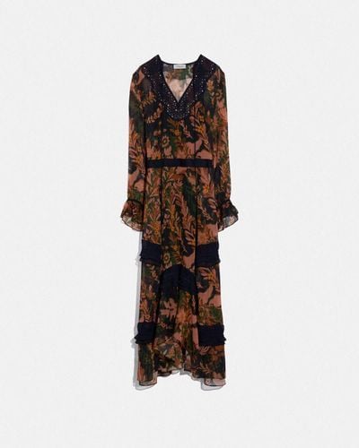 COACH Langes verziertes Kleid mit Waldblumen-Print - Braun
