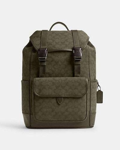 COACH League Flap Backpack In Signature Canvas Jacquard - Green