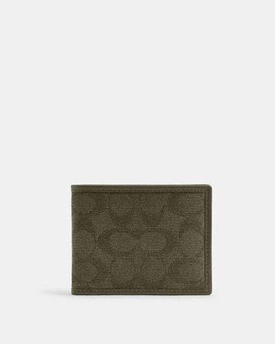 COACH Slim Billfold Wallet Jacquard - Green | Leather - Black