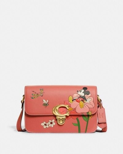 COACH Disney X Studio Shoulder Bag With Mickey Mouse And Flowers - Red