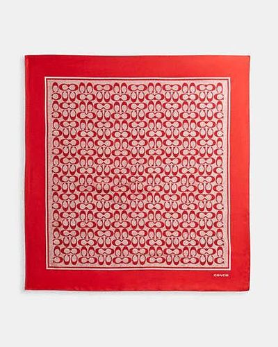 COACH Vintage Signature Print Silk Square Scarf - Red