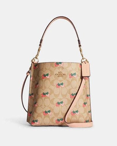 COACH Mollie Bucket Bag 22 With Strawberry Print | Leather - Black