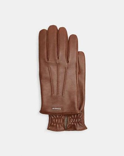 COACH Leather Tech Gloves - Brown