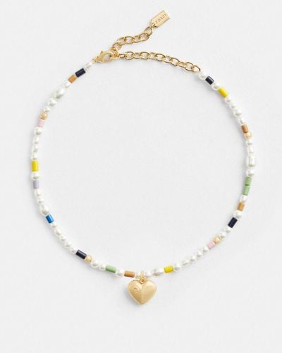 COACH Collier ras-du-cou avec perles et cœur signature - Métallisé