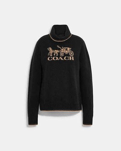 COACH Oversized Coach Turtleneck Top - Black