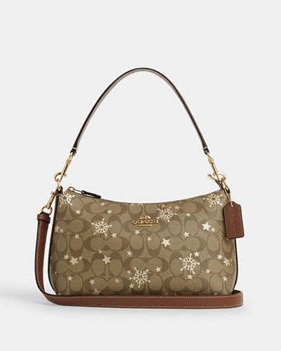 COACH Clara Shoulder Bag With Star And Snowflake Print - Yellow | Leather