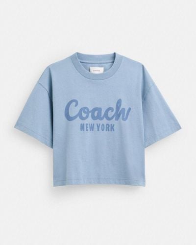 COACH T-shirt court signature Cursive - Bleu