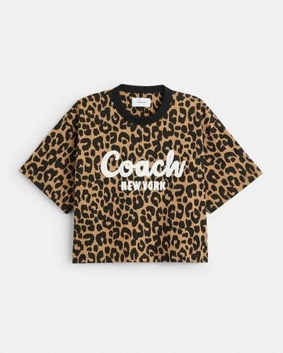 COACH T-shirt court à motif léopard Cursive signature - Multicolore