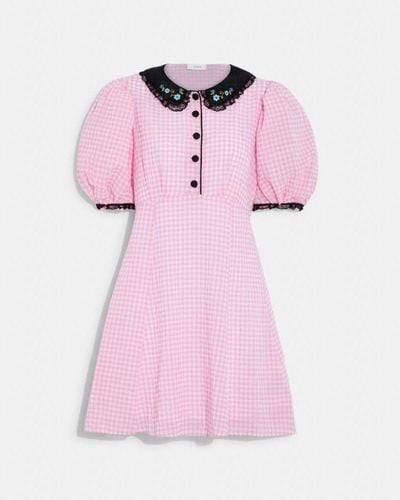 COACH Gingham Dress With Collar - Pink